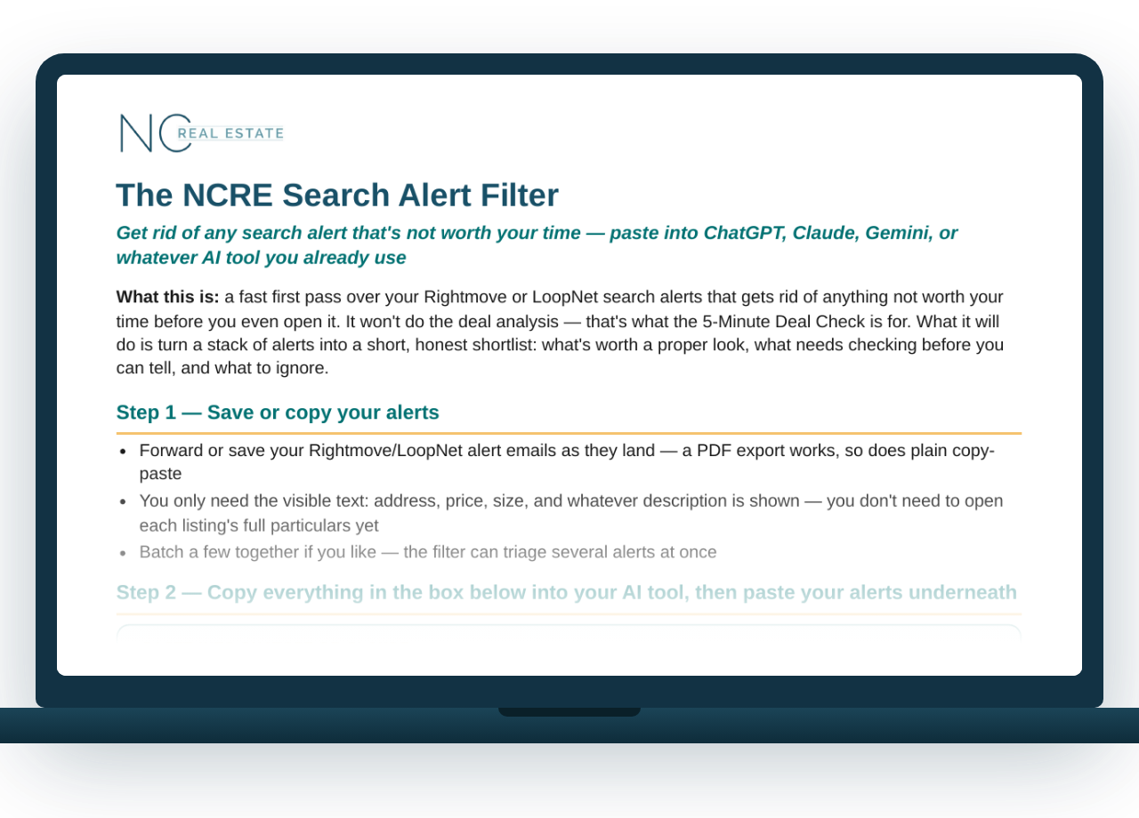 A laptop showing The NCRE Search Alert Filter document